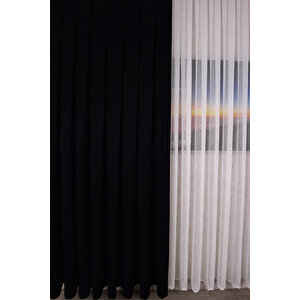 Siyah Düz Ada Fon Perde V-33 Tek Kanat 1x3 Sık Pile 120x260 cm