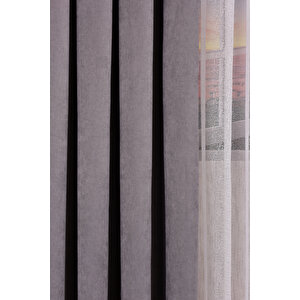 Gri Düz Ada Fon Perde V-12488 Tek Kanat 1x3 Sık Pile 160x260 cm