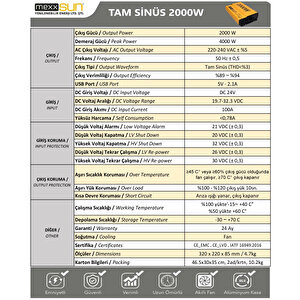 24v Volt-2000w Watt Tam Sinüs İnverter (220v Çevirici)