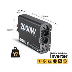 12v Volt-2000w Watt Modifiye Sinüs İnverter (220v Çevirici)