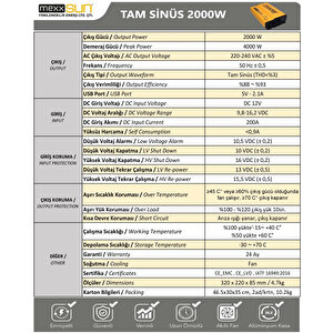 12v Volt-2000w Watt Tam Sinüs İnverter (220v Çevirici)