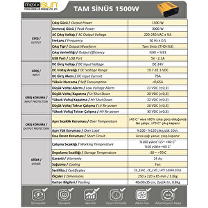 24v Volt-1500w Watt Tam Sinüs İnverter (220v Çevirici)