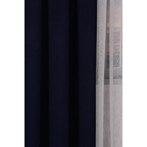 Lacivert Düz Ada Fon Perde V-32 Tek Kanat 1x3 Sık Pile 270x260 cm