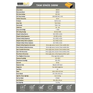 12v Volt-300w Watt Tam Sinüs İnverter (220v Çevirici)