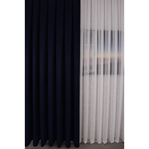 Lacivert Düz Ada Fon Perde V-32 Tek Kanat 1x3 Sık Pile 250x260 cm