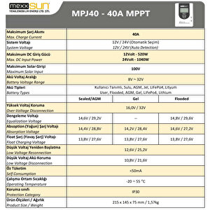 40a Amper Mppt Solar Güneş Akü Şarj Kontrol Cihazı