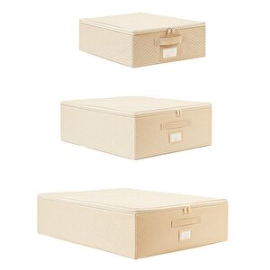 3'lü Bej Balıksırtı Destekli Hurç Set 31 X 38 X 12 + 45 X 55 X 18 + 55 X 70 X 18 Cm