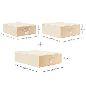 3'lü Bej Balıksırtı Destekli Hurç Set 31 X 38 X 12 + 45 X 55 X 18 + 55 X 70 X 18 Cm