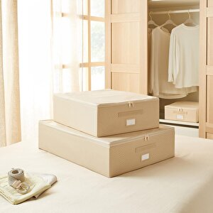 2'li Bej Balıksırtı Destekli Hurç Set  45 X 55 X 18 + 55 X 70 X 18 Cm