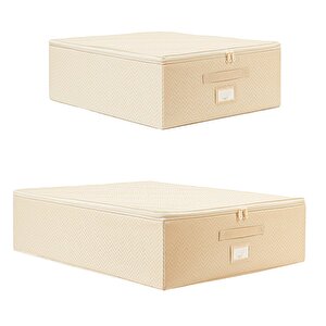 2'li Bej Balıksırtı Destekli Hurç Set  45 X 55 X 18 + 55 X 70 X 18 Cm