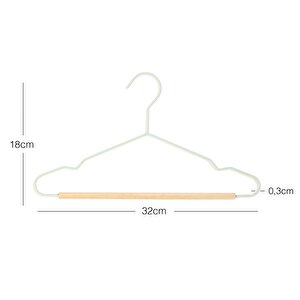 Ocean Home Textile 6'lı Ahşap Destekli Mat Mint Renk Kauçuk Kaplamalı Metal Çocuk Giysi Askısı 18 X 32 X 0.3 Cm