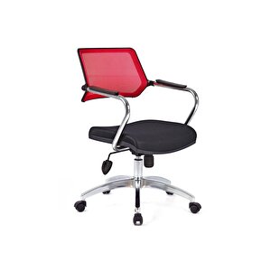 Dekormila Rauna Kırmızı Fileli Krom Çalışma Koltuğu Ofis Koltuğu