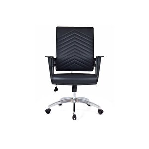 Dekormila Berroni Siyah Deri Çalışma Koltuğu Ofis Koltuğu Büro Koltuğu Ofis Sandalyesi Krom Ayak