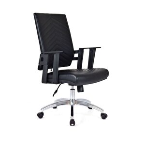 Dekormila Berroni Siyah Deri Çalışma Koltuğu Ofis Koltuğu Büro Koltuğu Ofis Sandalyesi Krom Ayak
