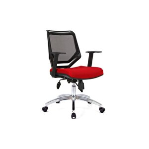 Dekormila Moreno Kırmızı Fileli Çalışma Koltuğu Ofis Koltuğu Büro Koltuğu Krom Ayak
