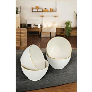 4'lü Porselen Çerezlik Sunum Kase Seti 10 Cm Gold Yaldızlı Krem - Tl4037423 C320.003