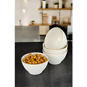 Digithome 4'lü Porselen Çerezlik Sunum Kase Seti 10 Cm Gold Yaldızlı Krem - Tl4037423 C320.003
