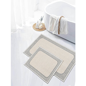 Naturel Pamuklu Kilim Yıkanabilir Banyo Paspası Seti 2'li Klozet Takımı 60x100-50x60cm 7034