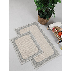 Naturel Pamuklu Kilim Yıkanabilir Banyo Paspası Seti 2'li Klozet Takımı 60x100-50x60cm 7034