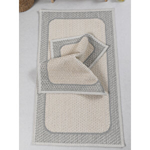 Naturel Pamuklu Kilim Yıkanabilir Banyo Paspası Seti 2'li Klozet Takımı 60x100-50x60cm 7034