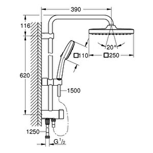 Grohe Tempesta System 250 Cube Duvar Bağlantılı, Divertörlü Duş Sistemi - 26977001