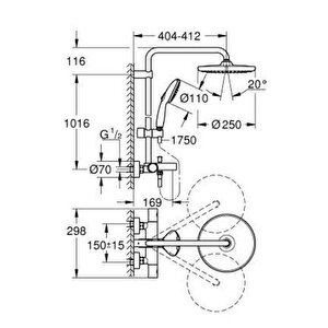 Grohe Tempesta System 250 Duvara Monte Termostatik Banyo Bataryalı Duş Sistemi - 26978001