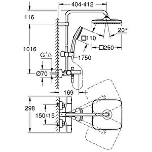 Grohe Tempesta System 250 Cube Duvara Monte Termostatik Bataryalı Duş Sistemi - 26975001