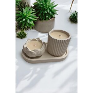 İkili Beton Çiçek Mum Standlı