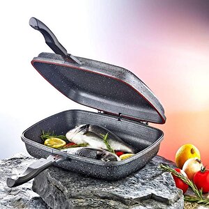Oms Granit 36x26x9 Cm Çift Taraflı Balık Tavası Gri