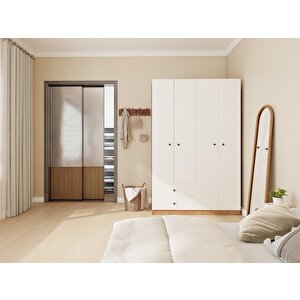 4 Kapaklı 2 Çekmeceli Gardırop Marbellakiraz-Beyaz