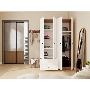 4 Kapaklı 2 Çekmeceli Gardırop Marbellakiraz-Beyaz