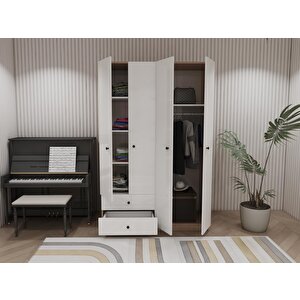4 Kapaklı 2 Çekmeceli Gardırop Marbellakiraz-Beyaz