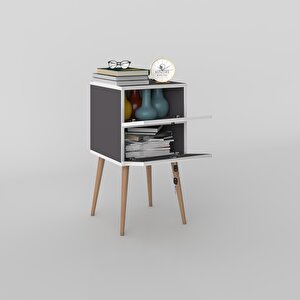 Komodin Kilitli Sakura Gri 74*39*39 Komidin Ahşap Ayaklı Kitaplık Ayakkabılık Kapaklı Arkalıklı Gri
