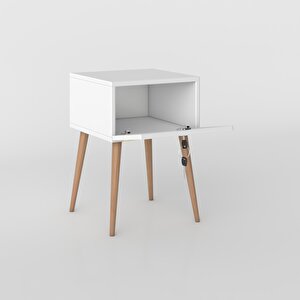 Komodin Kazuki Byz 60*39*39 Komidin Ahşap Ayaklı Kitaplık Ayakkabılık Kapaklı Arkalıklı Beyaz