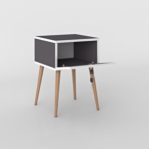 Komodin Kazuki Gri 60*39*39 Komidin Ahşap Ayaklı Kitaplık Ayakkabılık Kapaklı Arkalıklı Gri