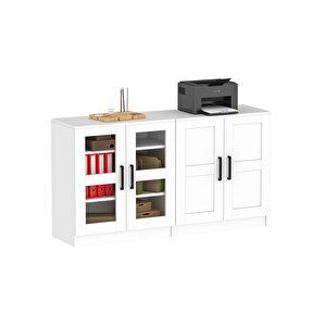 Dsd204k-Beyaz 4 Kapaklı Camlı Dosya Dolabı