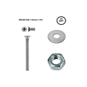 M6x40 Mm Vida+somun+pul Matkap Uçlu Yhb Vida Sett 20 Adet