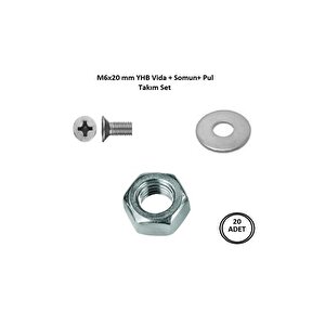 M6x20 Mm Vida+somun+pul Matkap Uçlu Yhb Vida Set 20 Adet