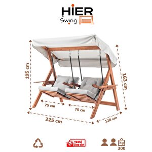 Swing İkiz Kule İki Kişilik Ahşap Dış Mekan Bahçe Balkon Ve Teras Salıncağı Gri