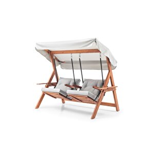 Swing İkiz Kule İki Kişilik Ahşap Dış Mekan Bahçe Balkon Ve Teras Salıncağı Gri