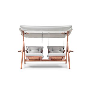 Swing İkiz Kule İki Kişilik Ahşap Dış Mekan Bahçe Balkon Ve Teras Salıncağı Gri