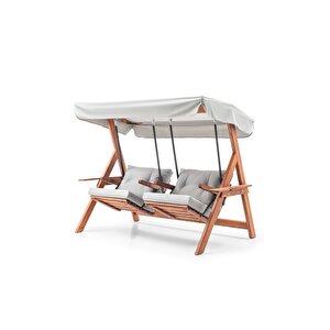 Swing İkiz Kule İki Kişilik Ahşap Dış Mekan Bahçe Balkon Ve Teras Salıncağı Gri