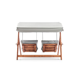 Swing İkiz Kule İki Kişilik Ahşap Dış Mekan Bahçe Balkon Ve Teras Salıncağı Gri