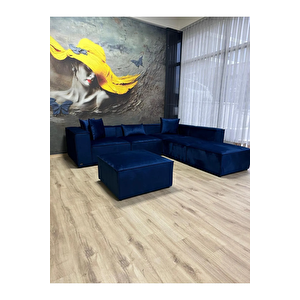 Angelo 4 Modül + 2 Puf Köşe Koltuk Takımı Bayb Face Kadife Koyu Lacivert Takım