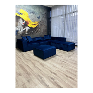 Angelo 4 Modül + 2 Puf Köşe Koltuk Takımı Bayb Face Kadife Koyu Lacivert Takım