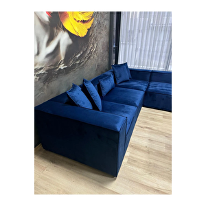 Angelo 4 Modül + 2 Puf Köşe Koltuk Takımı Bayb Face Kadife Koyu Lacivert Takım