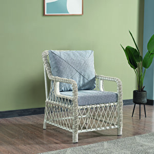 Edra Rattan Puflu Bahçe Balkon Takımı 3+1+1+camı Masa Kemik Rengi