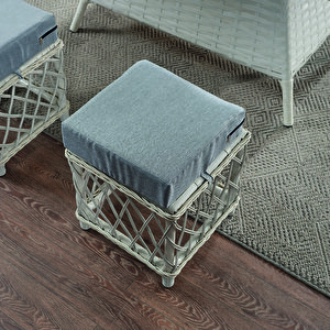Edra Rattan Puflu Bahçe Balkon Takımı 3+1+1+camı Masa Kemik Rengi