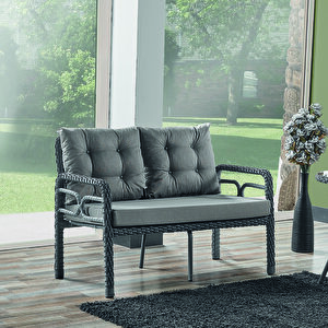 Rio Rattan Bahçe Balkon Oturma Takımı 2+1+1+camlı Masa Gri