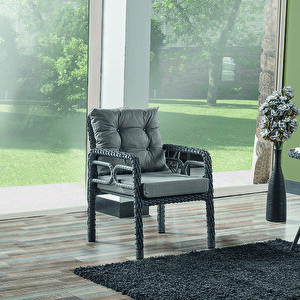 Rio Rattan Bahçe Balkon Oturma Takımı 2+1+1+camlı Masa Gri